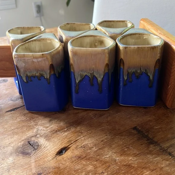 MCM Rodolfo Padilla Complete cobalt blue 6 stackingMugs and Orig holder